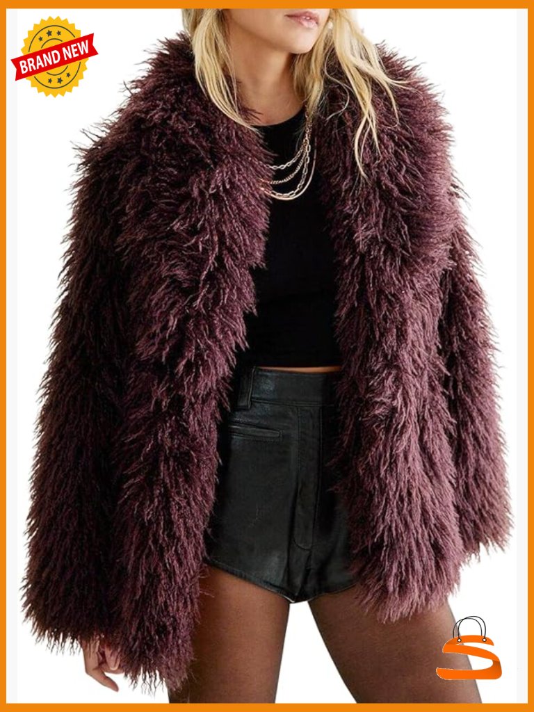 Faux Fur Coat Winter Fluffy Furry Jacket Long Sleeve Lapel Collar Shaggy Parka
